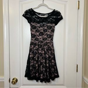 Wet Seal Pink & Black Grunge Skater Floral Lace Dress